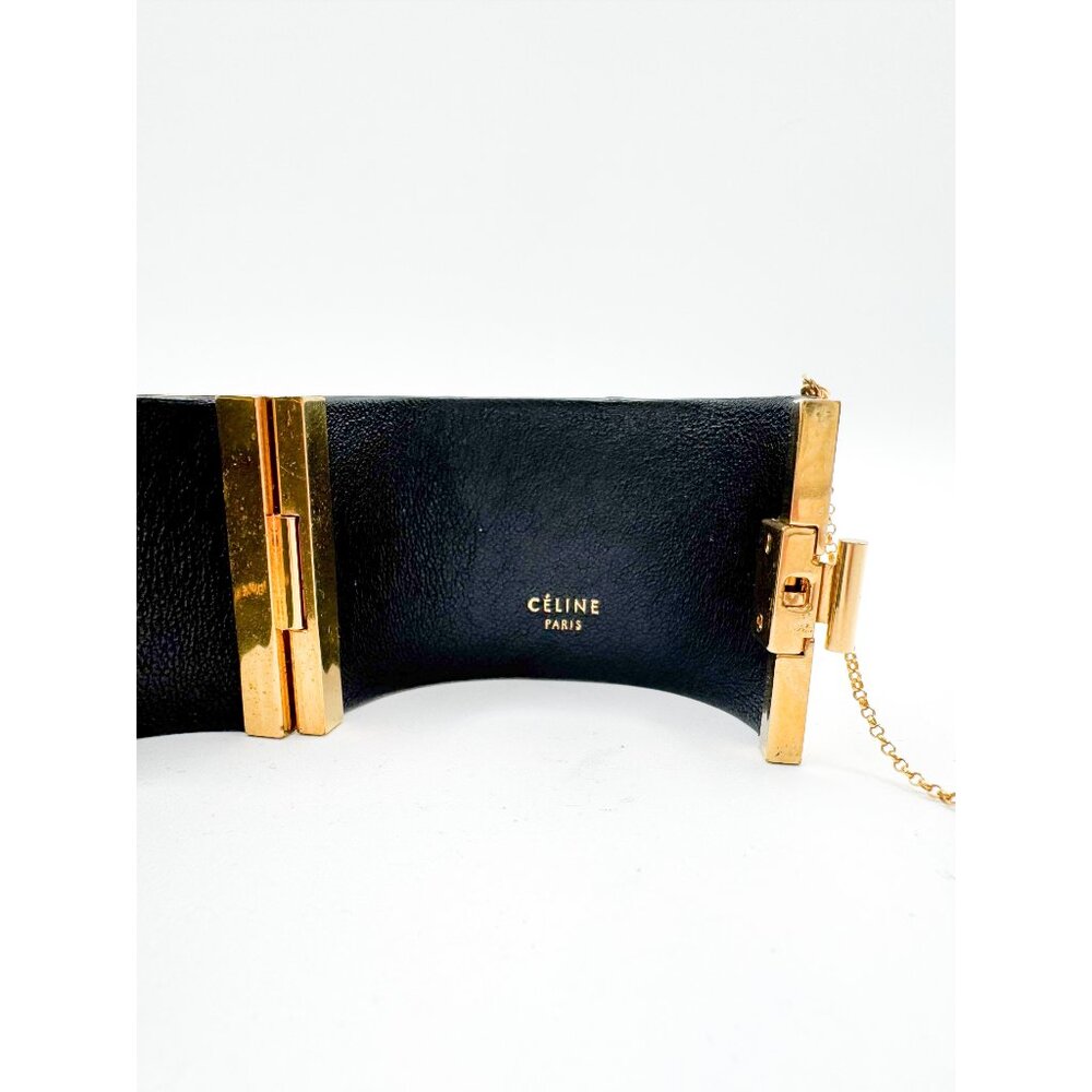 Celine Phoebe Philo Leather Manchette Hinged Bangle Bracelet Size M Italy Pouch - Picture 5 of 13